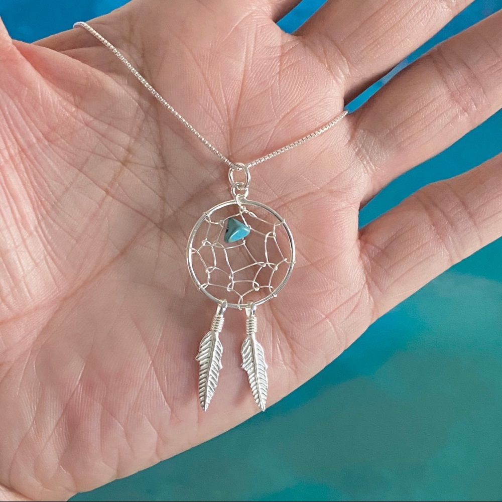 Sterling Silver Large Dainty Dreamcatcher Necklace, Feather Necklaces, Boho